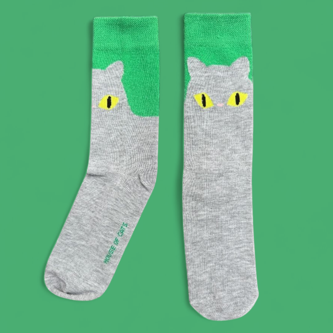 Crew Socks - Grey Cat