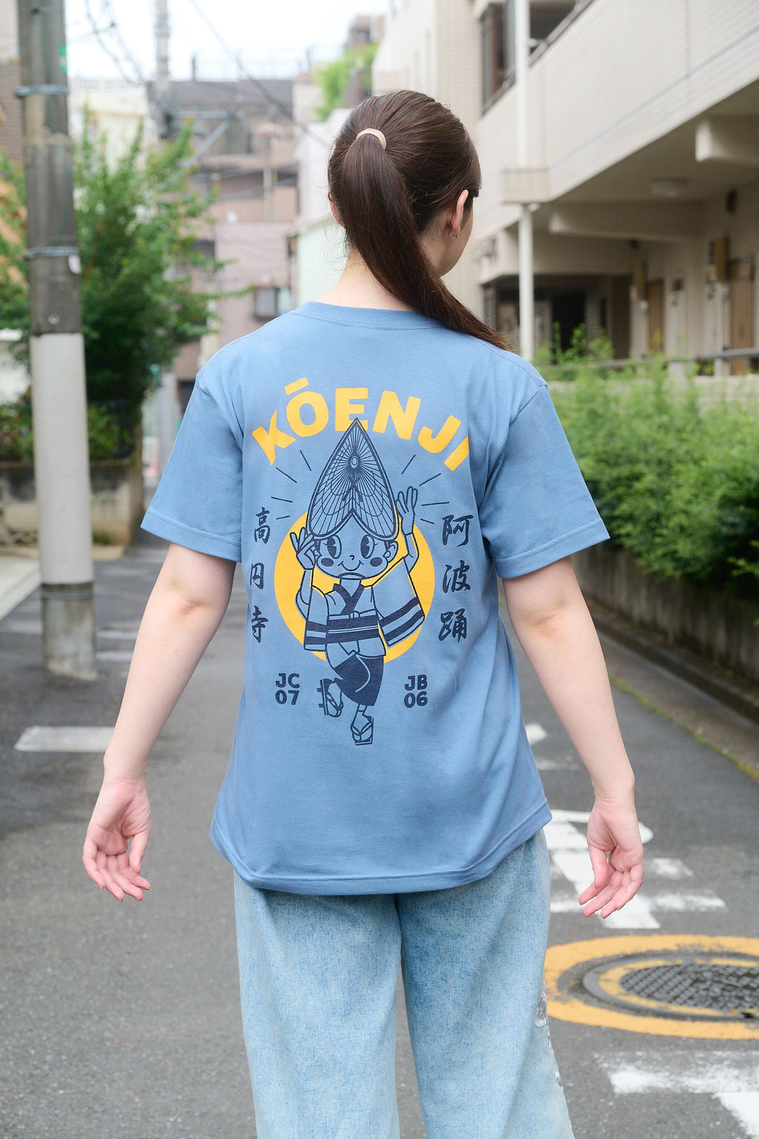 高円寺阿波踊りTシャツxおおさわゆう　ブルー